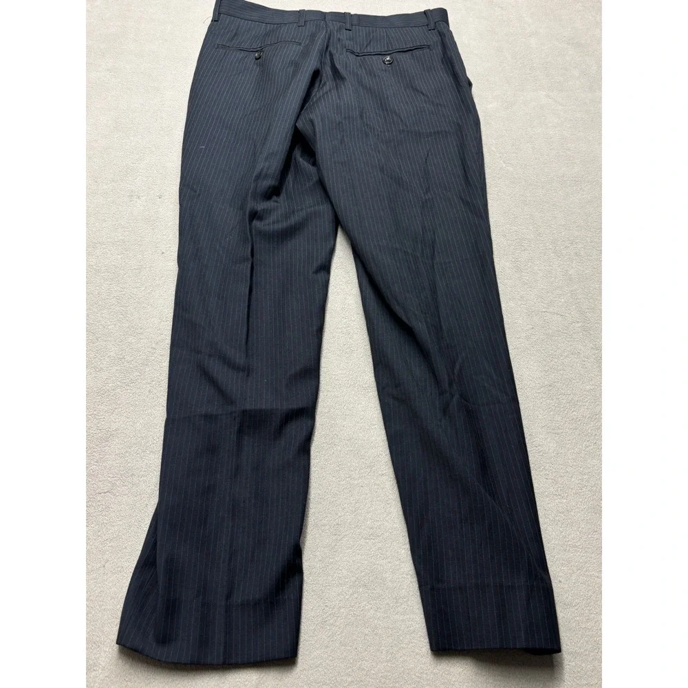 Vintage Giorgio Armani Mens Navy Blue Pinstripe Wool Blend Dress Pants Size 30